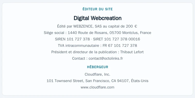 Coordonnées légales de l’éditeur et de l’hébergeur du site