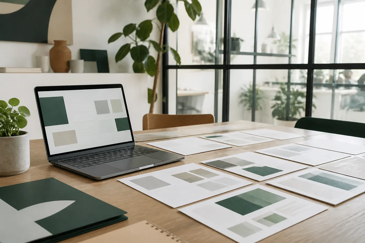 Table de réunion avec ordinateur portable et documents de comparaison de devis