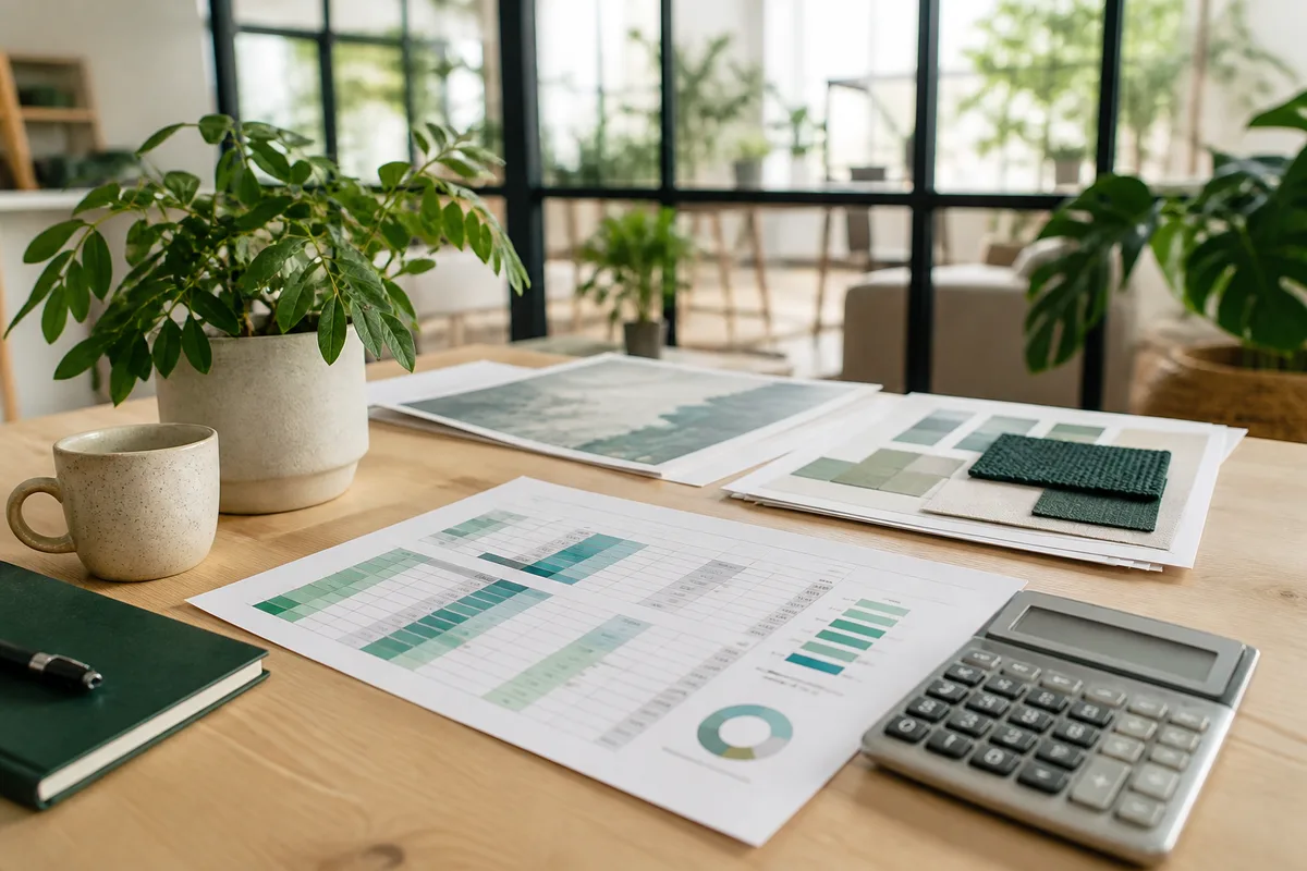 Feuille de calcul de budget web posée sur un bureau avec une calculatrice